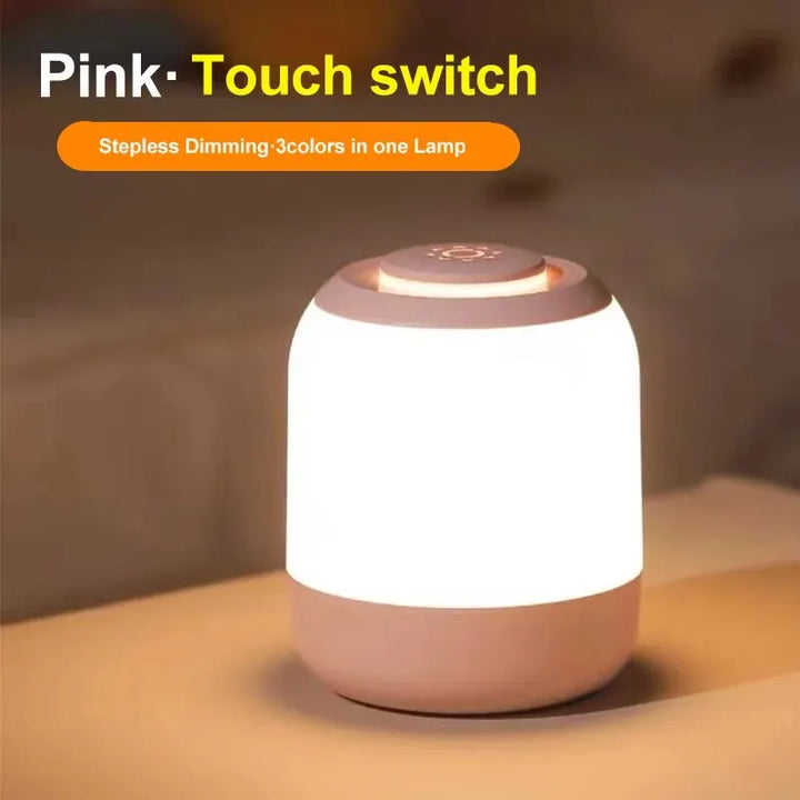 Augenschonende LED-Leselampe mit Touch-Steuerung; weiß, dimmbar und tragbar – ideal für gemütliche Abendstunden.