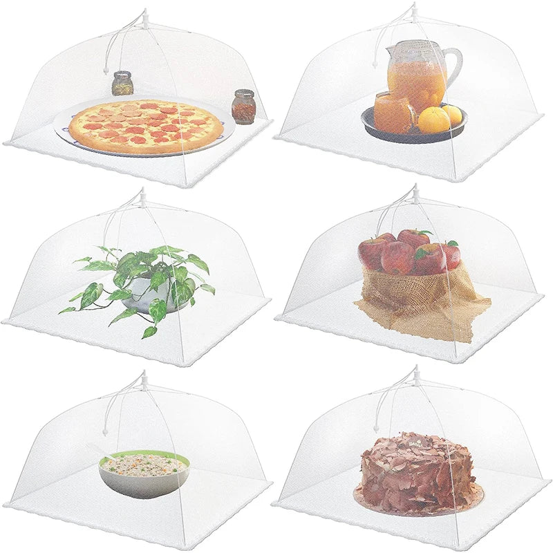 Weiße faltbare Lebensmittel-Abdeckhaube aus Mesh-Gewebe für Insektenschutz bei Picknick & Gartenparty.