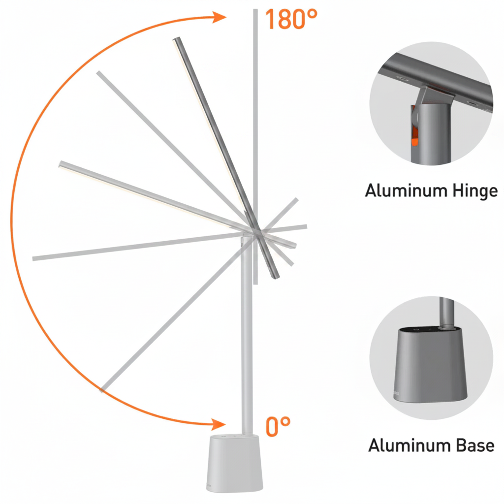 Intelligente, moderne LED-Schreibtischlampe, faltbar, USB aufladbar, dimmbar für jeden Arbeitsplatz.