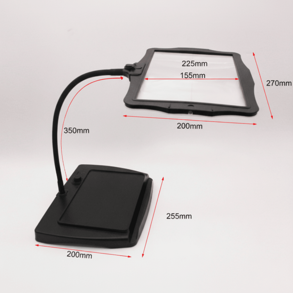 Beleuchtete Tischlupe mit LED-Licht, ideal als Lesehilfe und Vergrößerungslampe für Handarbeit am Arbeitsplatz.