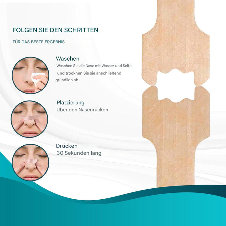 Person schläft friedlich mit Nasenstrip, der ruhige, erholsame Nächte fördert & Schnarchen reduziert.