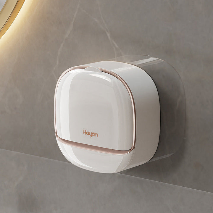 Hygienische Seifenschale mit Abtropffunktion, wandmontiert, in modernem Design.