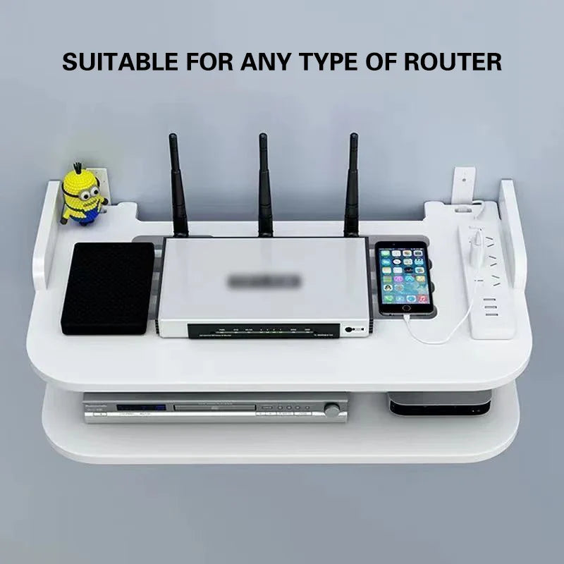 Multifunktionaler TV-Box Halter und WLAN-Router Aufbewahrung für die Wand, mit integriertem Kabel verstecken.