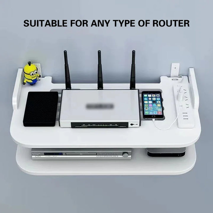 Multifunktionaler TV-Box Halter und WLAN-Router Aufbewahrung für die Wand, mit integriertem Kabel verstecken.