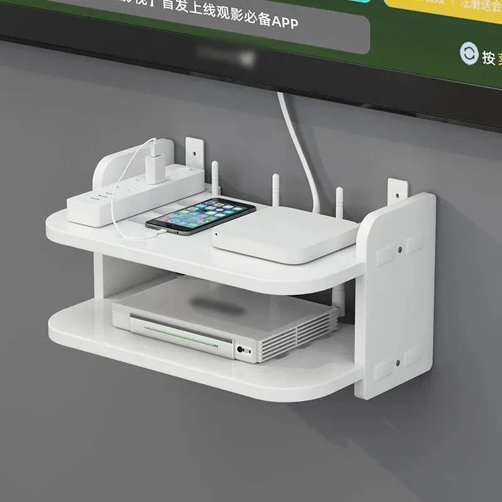 Modernes weißes Wandregal für Router, passt perfekt zur zeitgemäßen Einrichtung und optimiert den Raum.