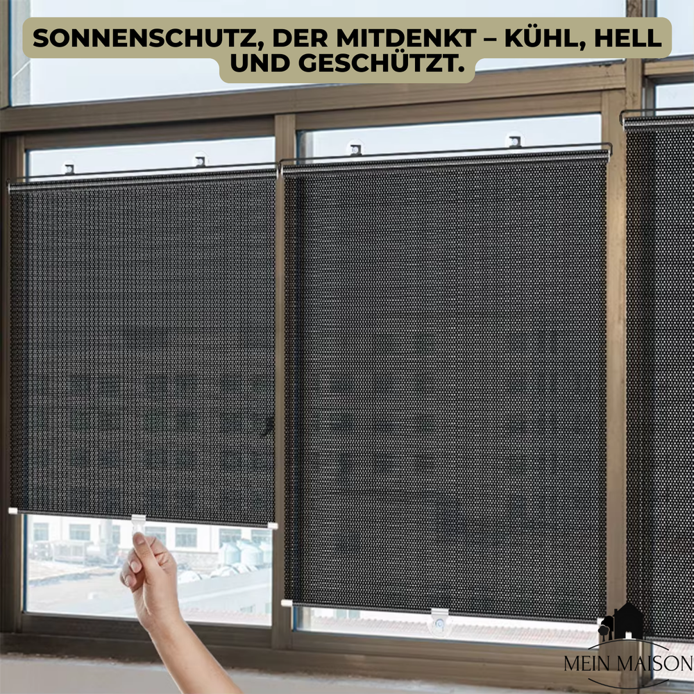 Modernes Sonnenschutzrollo für Fenster. Effektiver UV-Schutz & Hitzeschutz, ideal für zuhause.