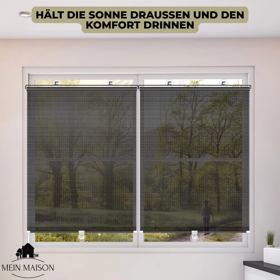 Elegantes Fensterrollo fürs Wohnzimmer. Bietet zuverlässigen UV-Schutz, Hitzeschutz & Privatsphäre.