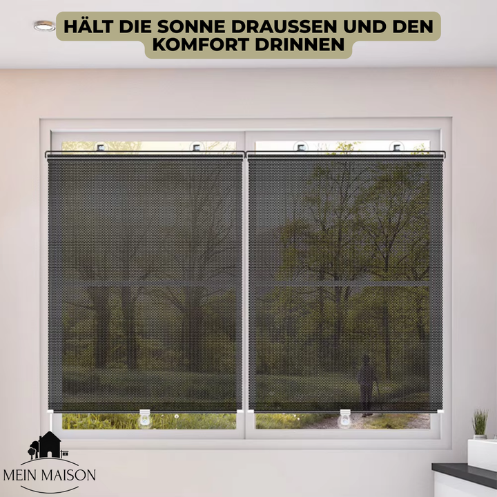 Elegantes Fensterrollo fürs Wohnzimmer. Bietet zuverlässigen UV-Schutz, Hitzeschutz & Privatsphäre.
