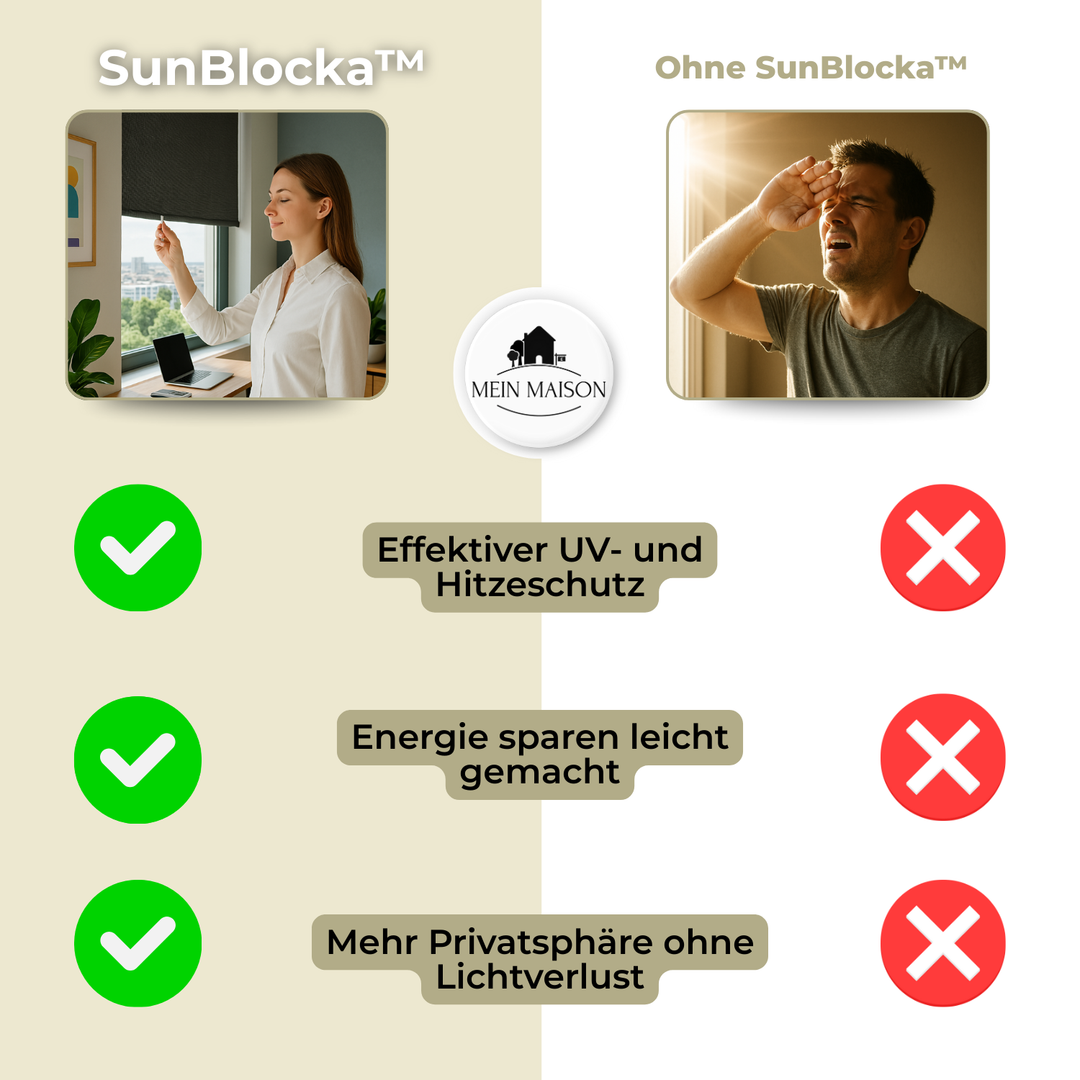Einfache Montage, bohrfreies Fensterrollo. Bietet effektiven UV-Schutz, Hitzeschutz & Privatsphäre.