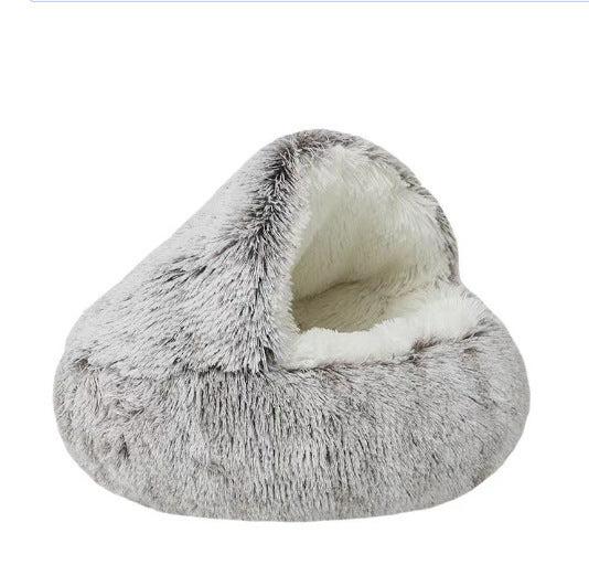 Kuschelige Hunde Kuschelhöhle, 2-in-1, aus weichem Plüsch. Perfektes, warmes Haustierbett und Rückzugsort für Hunde.
