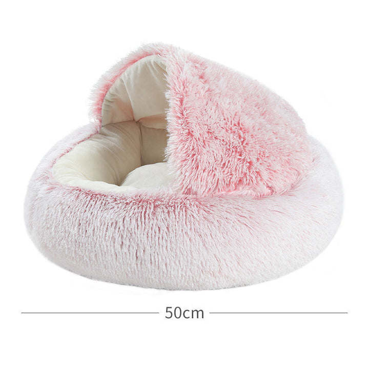 Warmes, weiches Hunde Plüschbett, als 2-in-1 Kuschelhöhle. Bietet Geborgenheit und einen gemütlichen Rückzugsort für Hunde.