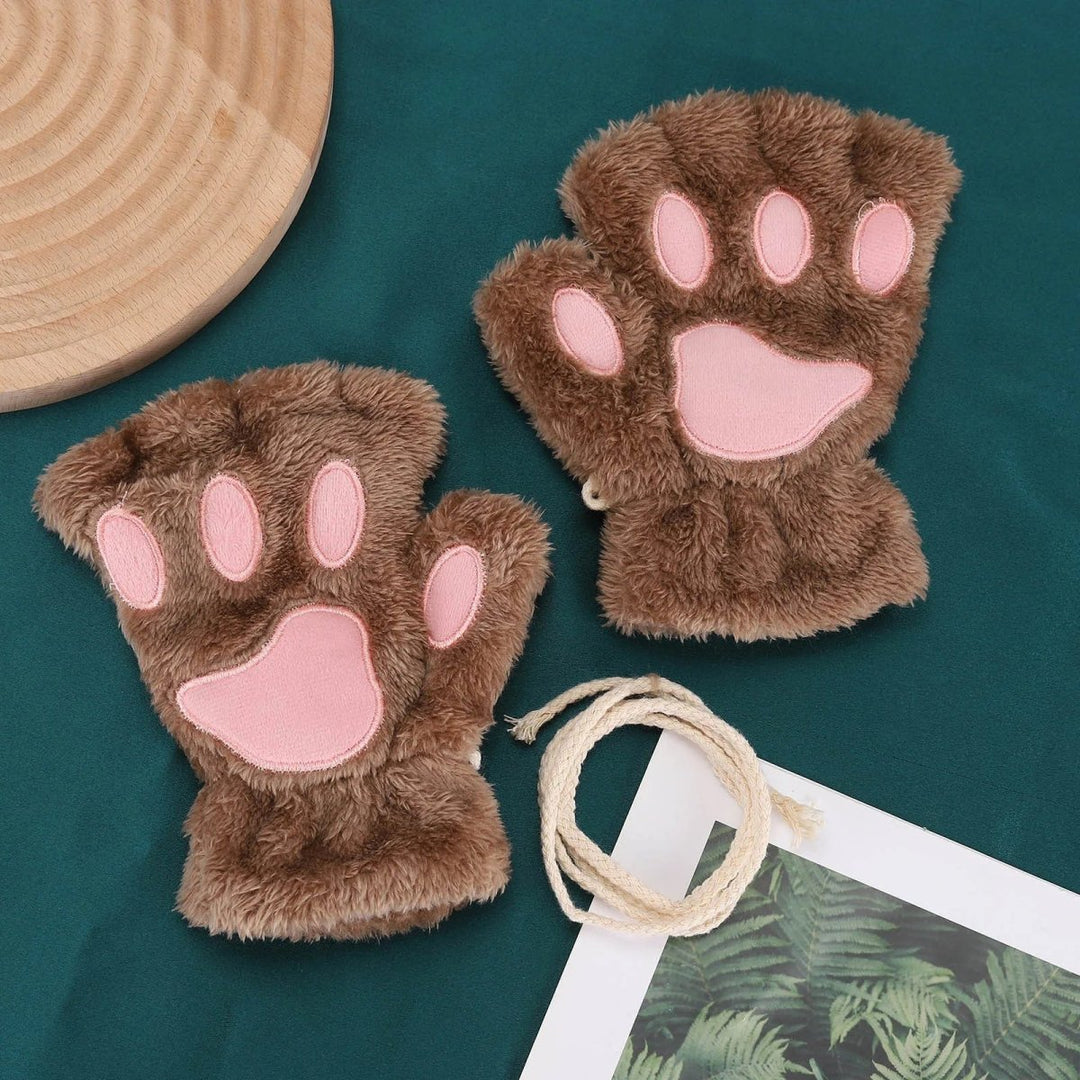 Weiche Damen-Katzenfäustlinge für warme Hände im Winter. Kuscheliges Winteraccessoire mit Tierpfoten-Design.