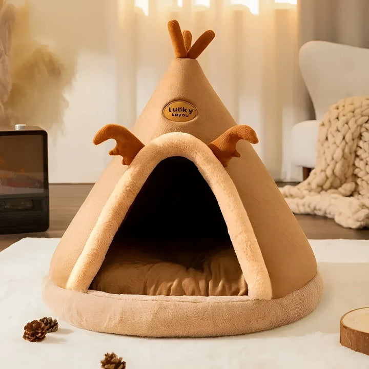 Tipi-Bett Kuschelhöhle für Haustiere in modernem Design. Gemütliches Hundebett & Katzenbett als Rückzugsort.