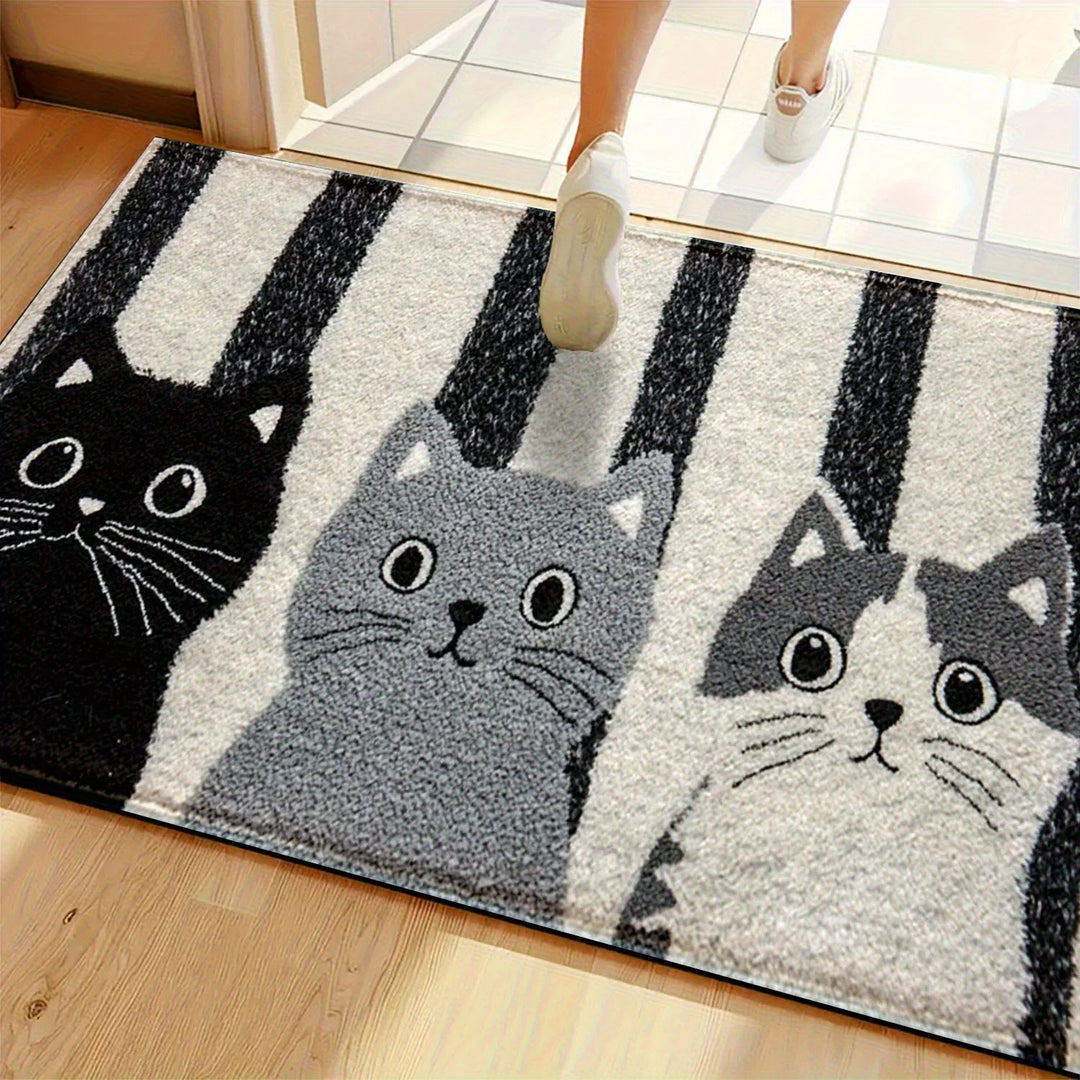Dekorativer Katzen-Teppich mit lustigem Cartoon-Motiv, weich & pflegeleicht. Ideal für Kinderzimmer oder Spielbereich.