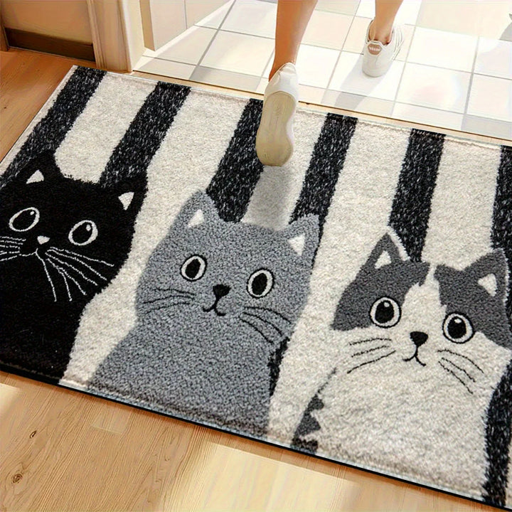 Dekorativer Katzen-Teppich mit lustigem Cartoon-Motiv, weich & pflegeleicht. Ideal für Kinderzimmer oder Spielbereich.