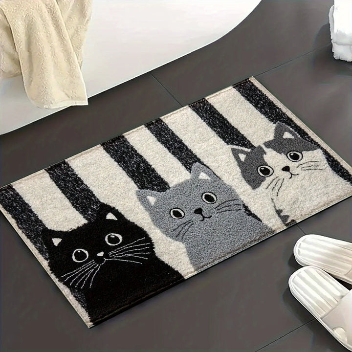 Pflegeleichter Katzen-Teppich mit Cartoon-Design, rutschfest und wasserfest. Ideale Fußmatte für Zuhause.
