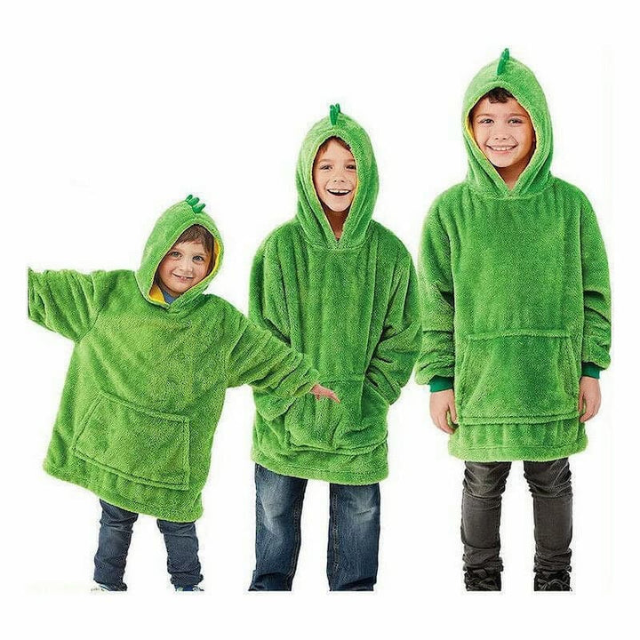Blauer Kinder Kuschel Kapuzenpullover, der sich in ein Plüschtier verwandelt. Warmer Spielzeug-Pullover.