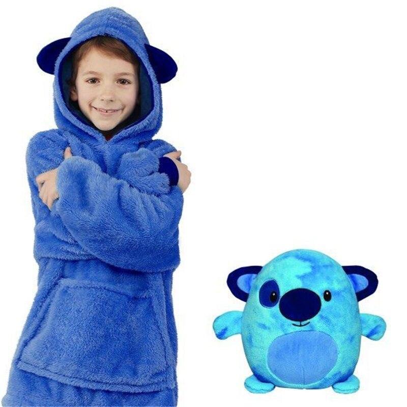 Innovativer Kinder Kapuzenpullover, der sich in ein lustiges Stofftier verwandeln lässt. Kuscheliger Plüsch-Pullover.