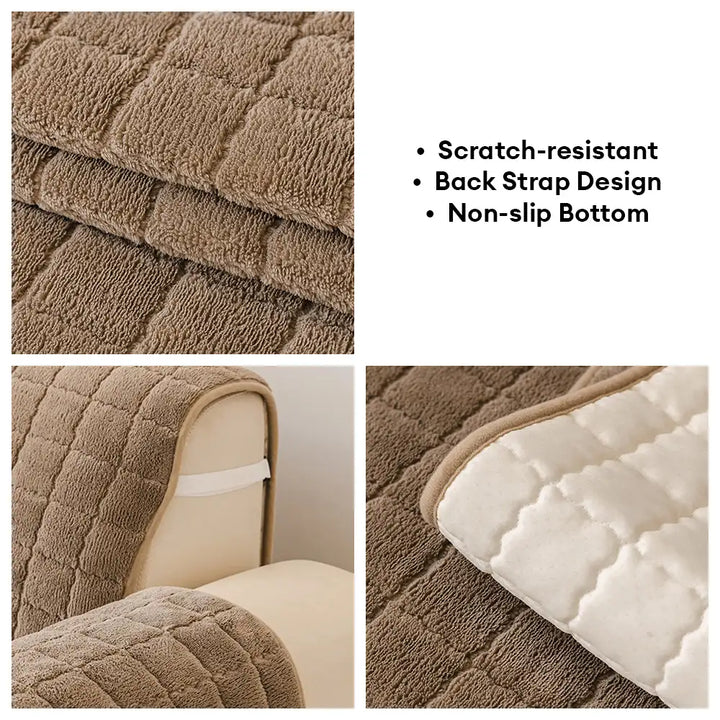 Nahaufnahme: Weicher, plüschiger Polyester-Sofabezug, haustierfreundlich und rutschfest, für Komfort.