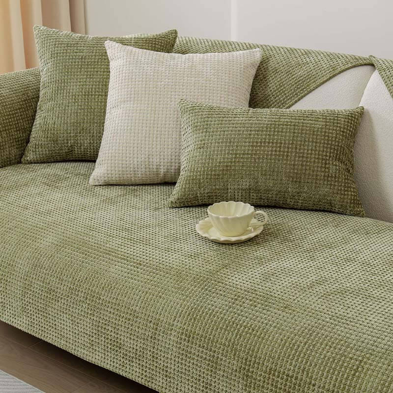 Rutschfester Waffel-Chenille-Couchschutz, pflegeleicht und strapazierfähig, optimaler Möbelschutz.