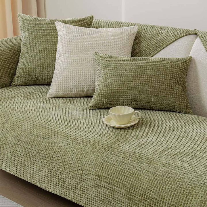 Rutschfester Waffel-Chenille-Couchschutz, pflegeleicht und strapazierfähig, optimaler Möbelschutz.