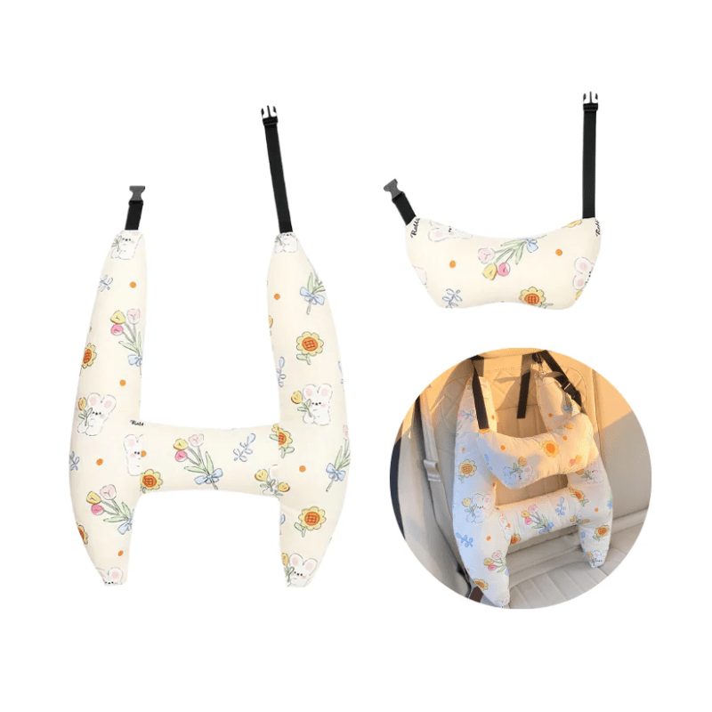 Kinder Reisekissen mit fröhlichem Blumenmuster, weich & ergonomisch, perfektes Autozubehör für Mädchen.