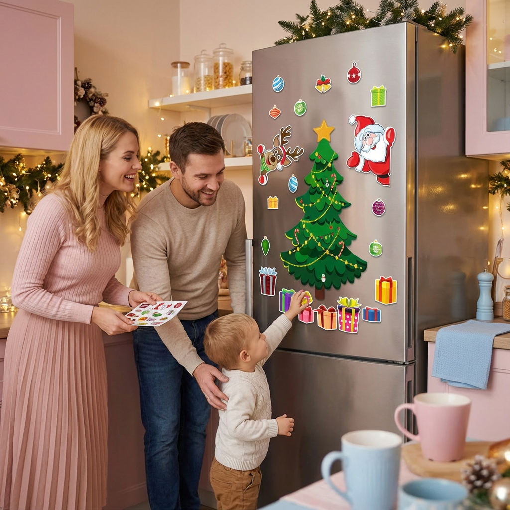 Weihnachtliches Montessori Magnet Sticker Set für Kinder zum Selberdekorieren festlicher Szenen und Objekte.