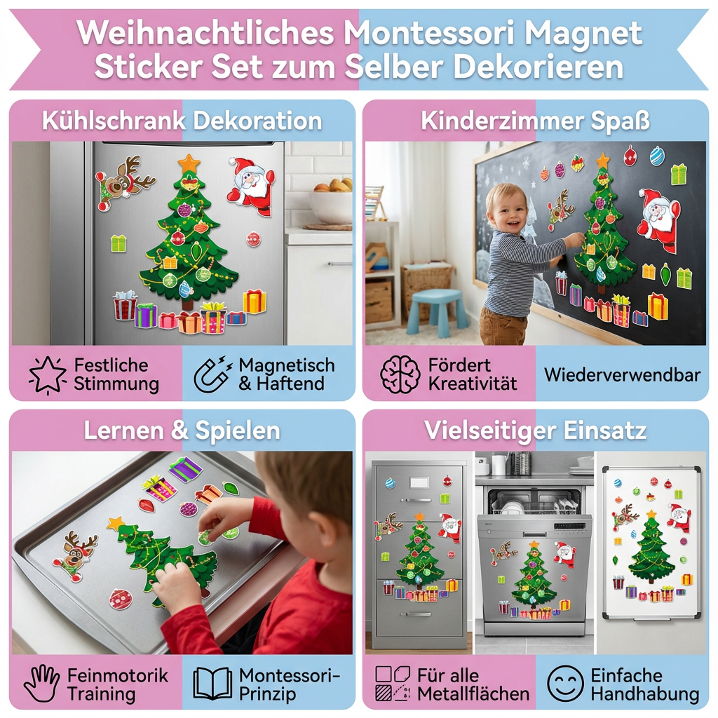 Kreatives Weihnachts-Bastelset: Magnetische Sticker zum Dekorieren, perfekt als Kindergeschenk und Lernspielzeug.