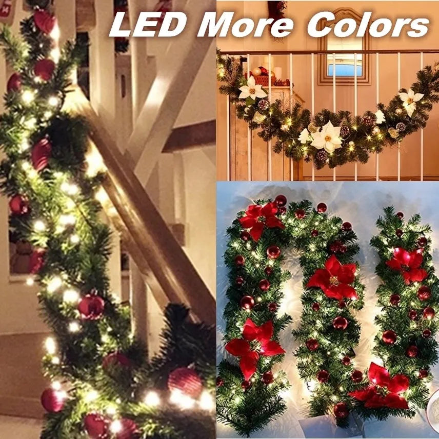 Festliche LED-Weihnachtsgirlande, 2,7m lang, mit naturgetreuen Tannenzweigen. Perfekt für Innen- & Außendekoration.