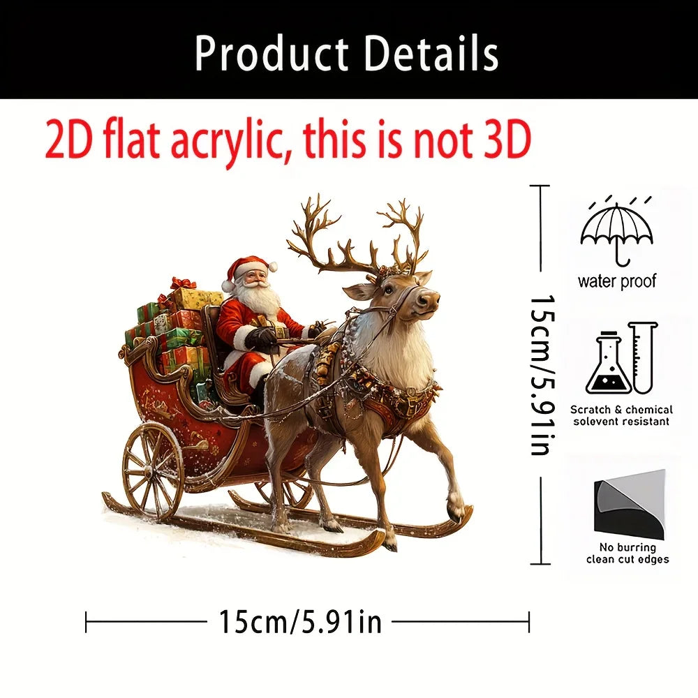 Hochwertige 2D Acryl Rentierschlitten-Figur mit Weihnachtsmann. Eine charmante Weihnachtsdeko für Zuhause.