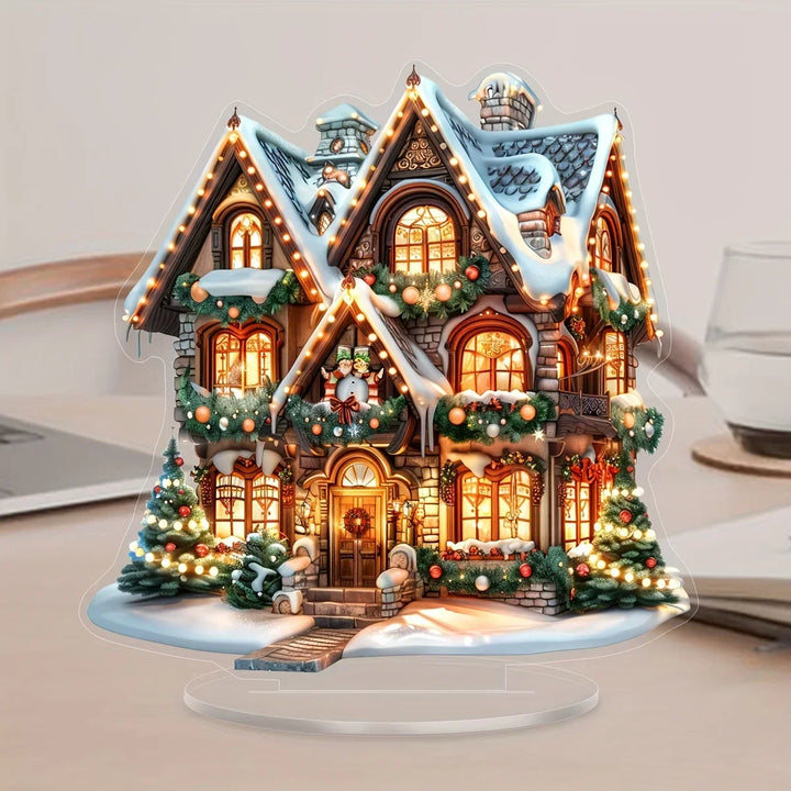 Festliche 2D Acryl Dekoration: Rentierschlitten mit Weihnachtsmann. Ideal als Geschenk oder Tischdeko zu Weihnachten.