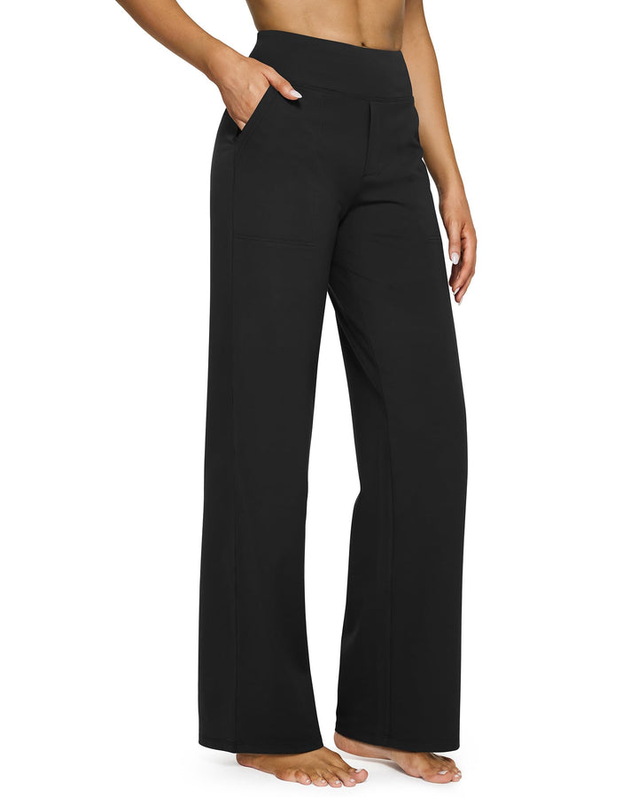 Detail: Hoher Bund der weiten Damenhose, für eine schlanke Silhouette & hohen Komfort.