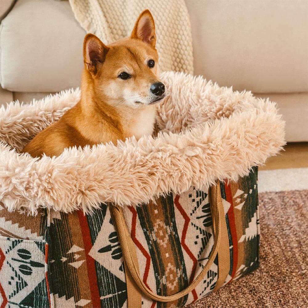Boho-Hundeträger, wendbar und weich. Ideal als Kuschelschlafsack für unterwegs oder zu Hause.