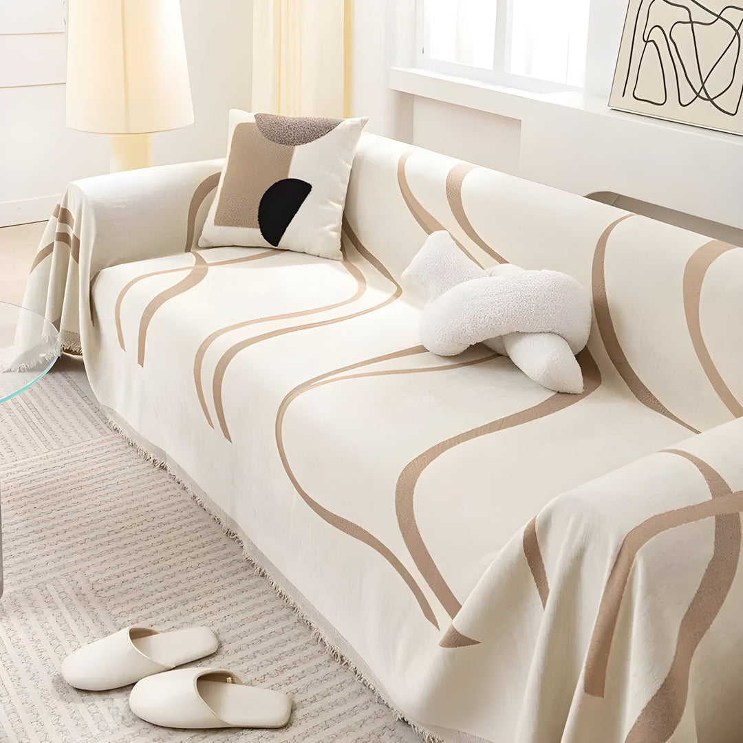 Möbelschutz: Wendbarer Sofaüberwurf in Grau & Khaki aus Baumwolle/Chenille für Wohnzimmer. Ideal für Familien mit Haustieren.