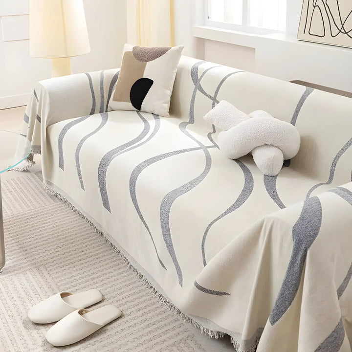 Wendbarer Sofabezug aus Chenille/Baumwolle in Grau/Khaki für optimalen Möbelschutz im Wohnzimmer.