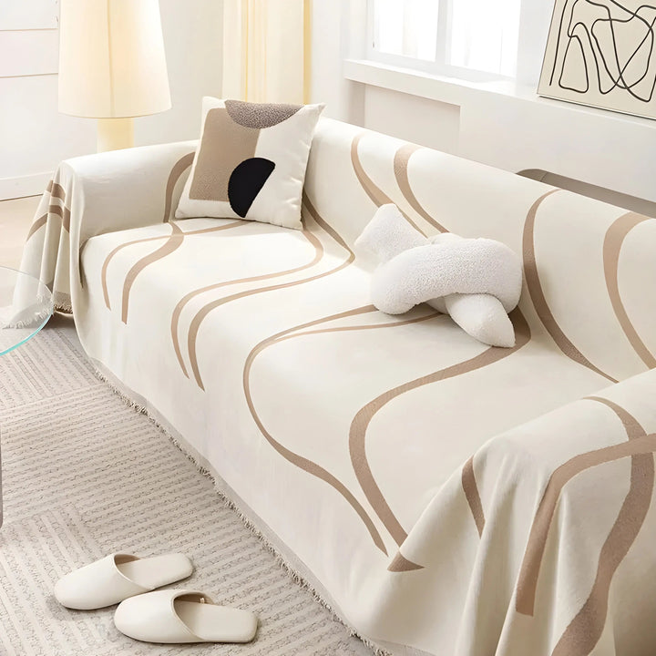 Eleganter, wendbarer Sofabezug aus Chenille/Baumwolle, Grau/Khaki, als stilvolles Sofaplaid für Wohnzimmer.