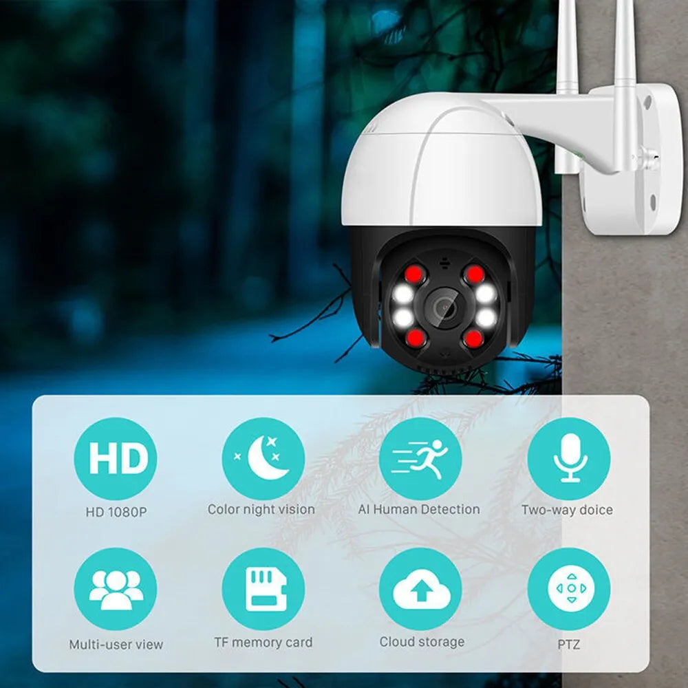 Outdoor Überwachungskamera mit smarten Funktionen für sichere Hausüberwachung bei Tag und Nacht.