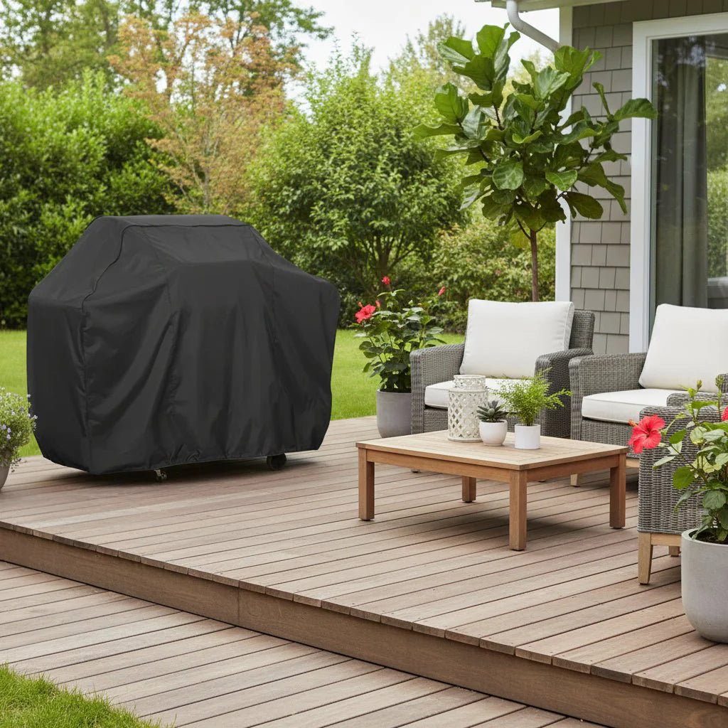 UV-beständige Grillabdeckung schützt den Grill effektiv vor Sonnenschäden; langlebiges Grillzubehör.