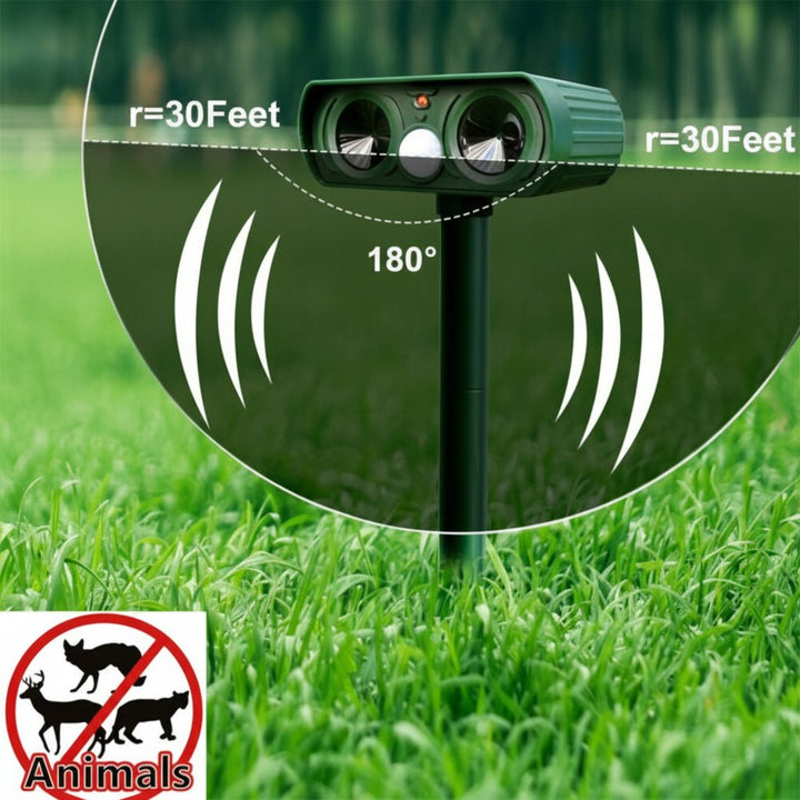 Intelligentes Ultraschall Tierabwehrgerät mit Bewegungssensor, wetterfest, für kabellosen Gartenschutz.
