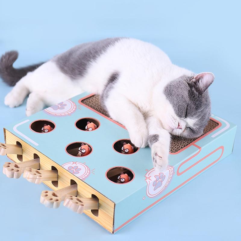 Umweltfreundliches WhiskerPlay 3-in-1 Katzenspielzeug mit Kratzbaum. Fördert Spiel & Jagdtrieb der Katze.