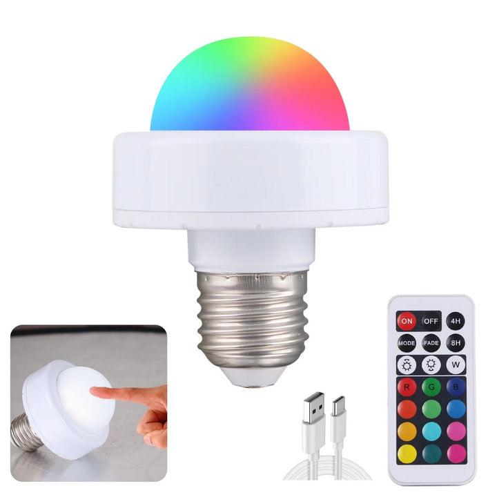 Dimmbare E27/E26/B22 LED-Glühbirne mit Farbwechsel, wiederaufladbar, Fernbedienung & Touch für smarte Lichtsteuerung.