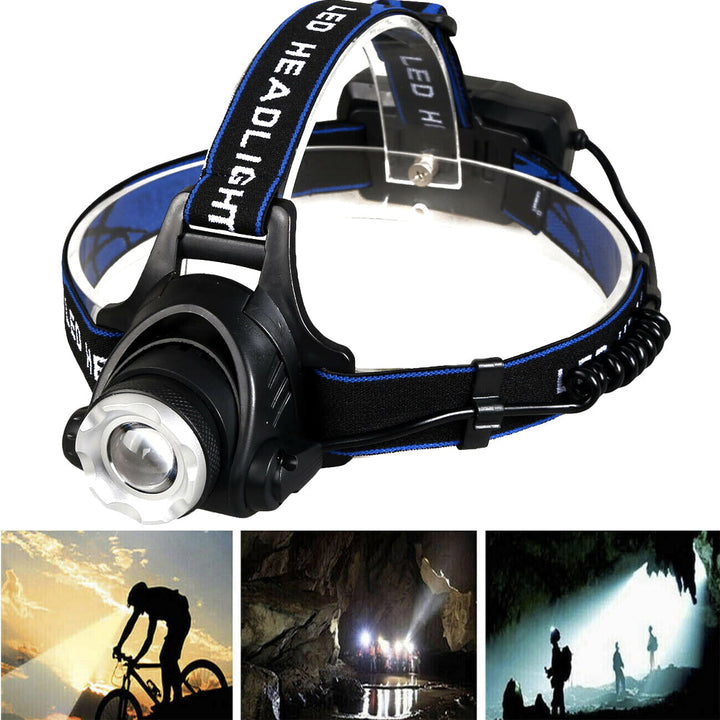 Robuste LED Kopflampe ideal für Camping, Wandern & Outdoor-Abenteuer. Freihändiges, helles Licht.
