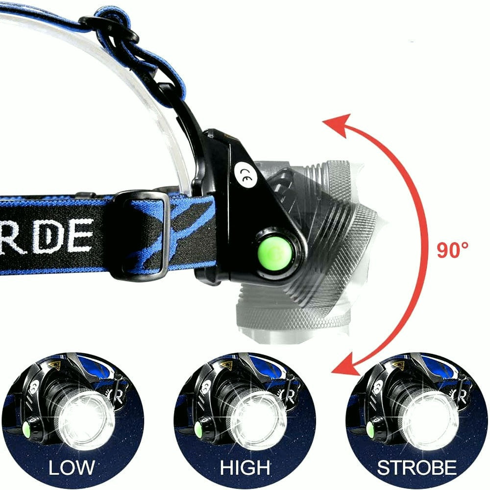 Freihändige LED Stirnlampe mit Akku, perfekt für Arbeit, Reparaturen & Sport. Hell und robust.
