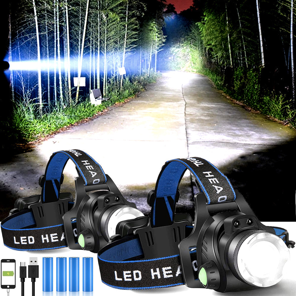 Wiederaufladbare Stirnlampe für Joggen, Angeln & Outdoor-Sport. Bietet helles, freihändiges Licht.