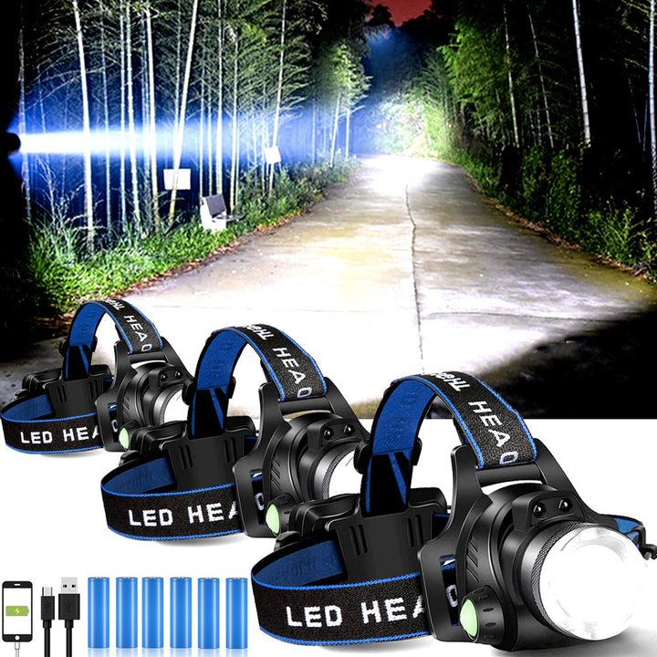 Multifunktionale LED Stirnlampe mit Akku für Wandern, Camping, Laufen & Arbeiten. Hell & komfortabel.