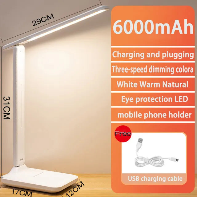 Wiederaufladbare LED Tischlampe, dimmbar & faltbar, mit Augenschutz. Ideal für Schreibtisch oder unterwegs.