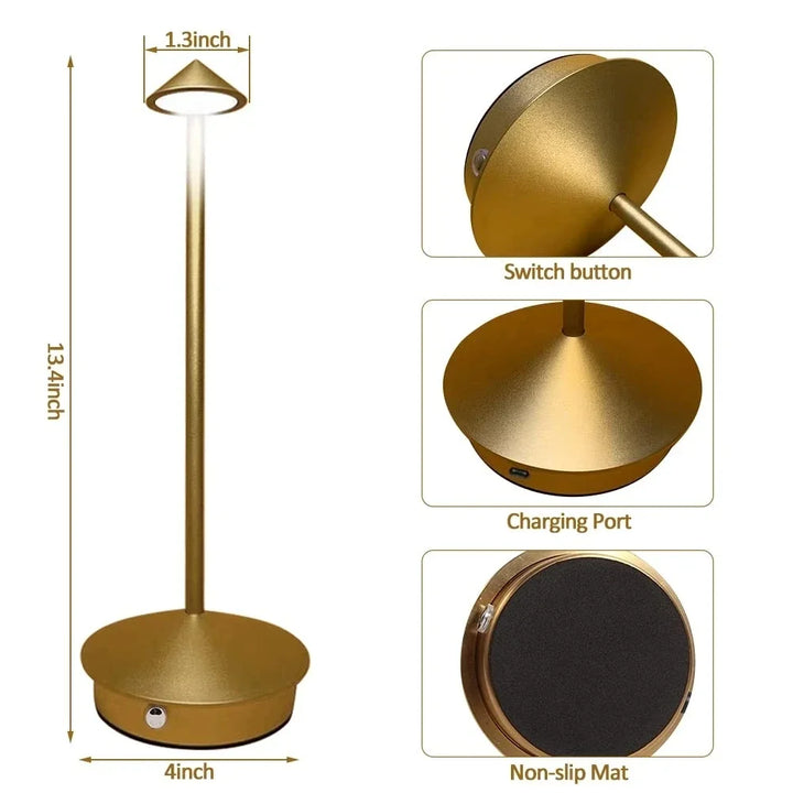 LED Tischlampe mit Touch-Bedienung, wiederaufladbar, dimmbar, für flexible, moderne Beleuchtung ohne Kabel.