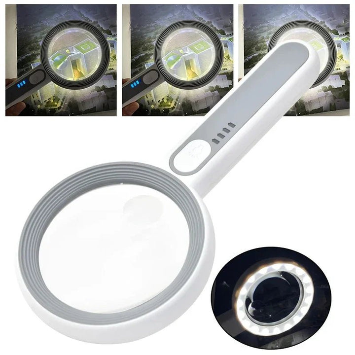 Helle LUMIBLICK 12x LED-Lupe mit wiederaufladbarem Licht für optimale Sicht bei Detailarbeit, Basteln & Lesen.