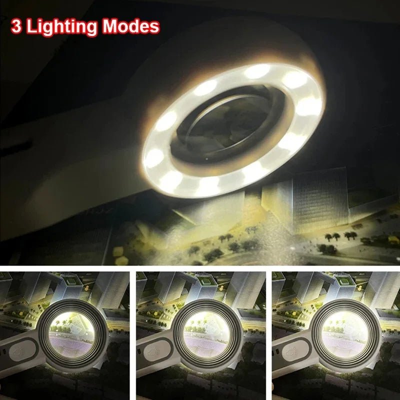 Tragbare LUMIBLICK 12x LED-Lupe, wiederaufladbar, für Detailarbeit, Lesen und unterwegs. Leicht & handlich.
