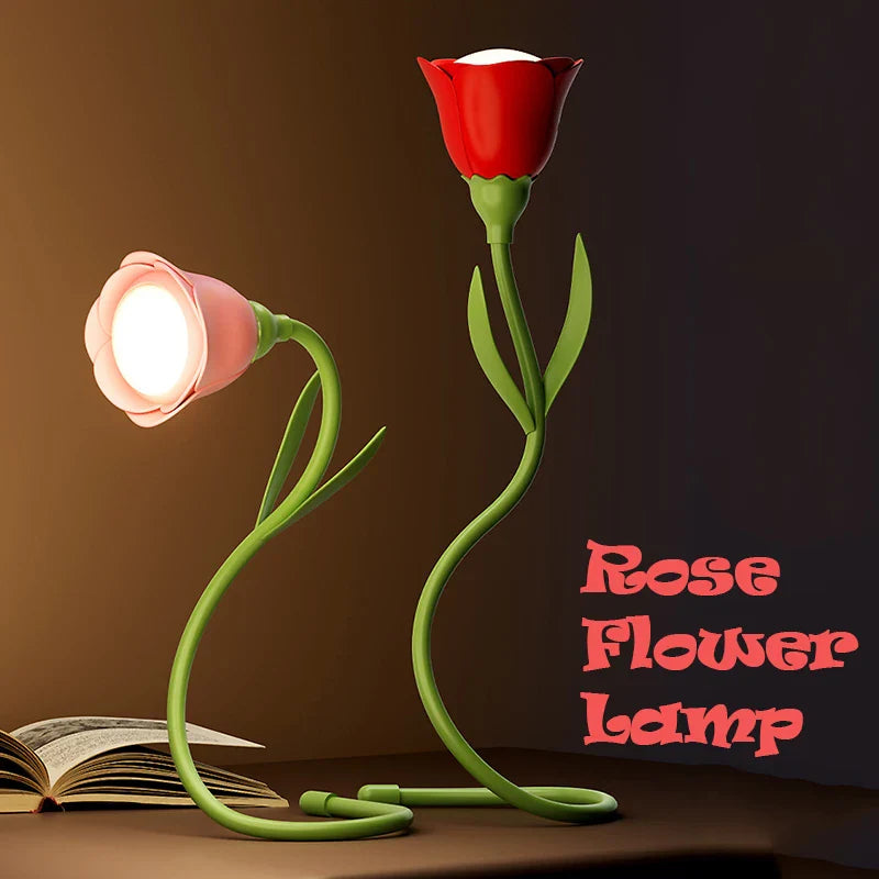 Wiederaufladbare Rosen-LED-Tischlampe, dimmbar, flexibel, mit 3 Lichtfarben. Romantisches Stimmungslicht.